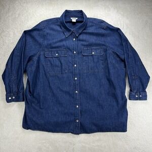 Duluth Trading Denim Snap Button Shirt Women 4XL Dark Wash Blue Long Sleeve Work